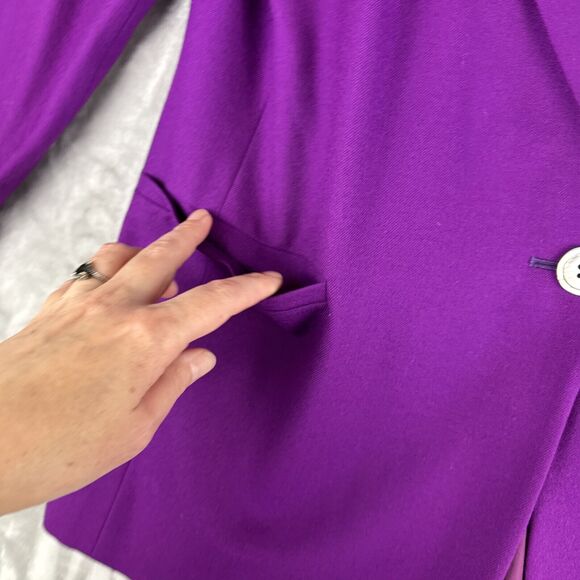 Vintage Classiques 100% Wool Blazer Womens L Fuchsia Purple Embroidery (1105) - Picture 7 of 15